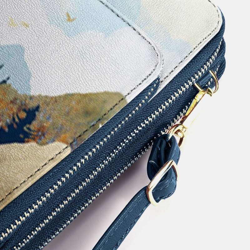 Dame Imiteret Læder Dame Mountain Treetop Print Taske 6.3 Tommer Telefontaske Crossbody Taske