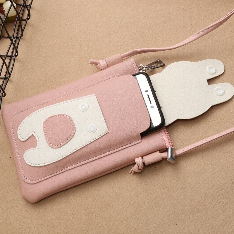 Dame Imiteret Læder Super Sød Kat Kitty Mønster 6.3 Tommer Telefontaske Lille Opbevaringstaske Crossbody Taske