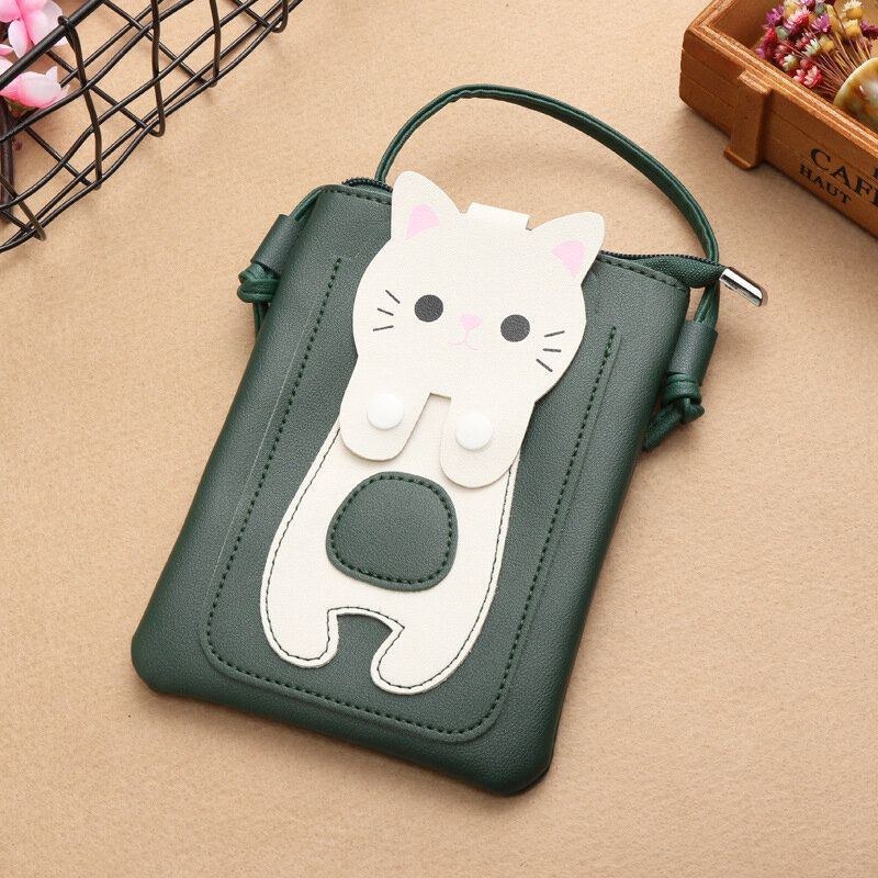 Dame Imiteret Læder Super Sød Kat Kitty Mønster 6.3 Tommer Telefontaske Lille Opbevaringstaske Crossbody Taske