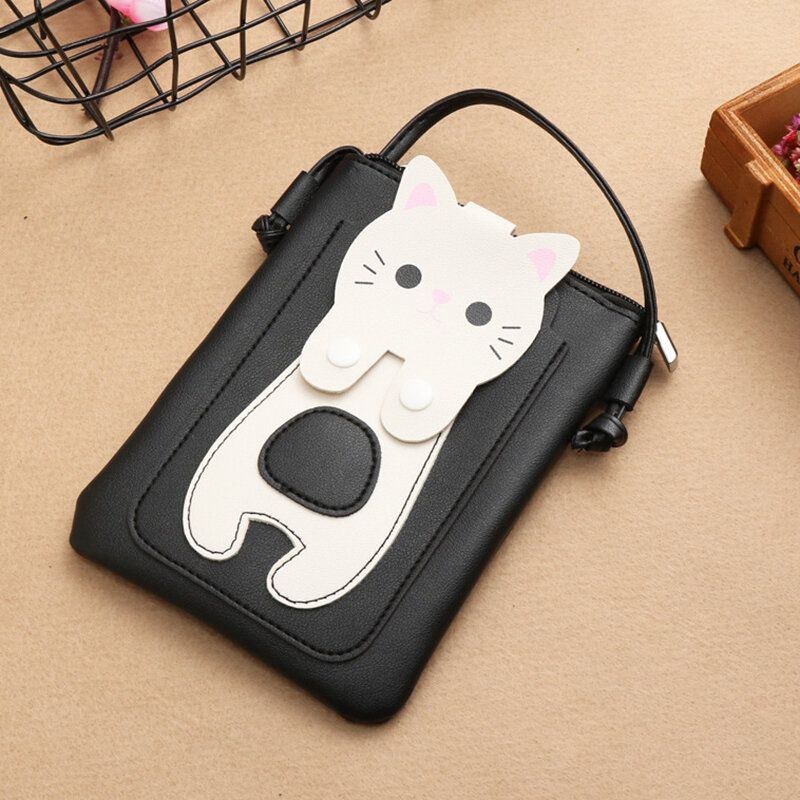 Dame Imiteret Læder Super Sød Kat Kitty Mønster 6.3 Tommer Telefontaske Lille Opbevaringstaske Crossbody Taske