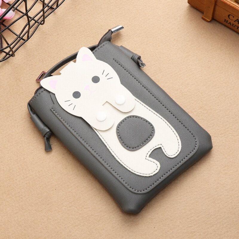 Dame Imiteret Læder Super Sød Kat Kitty Mønster 6.3 Tommer Telefontaske Lille Opbevaringstaske Crossbody Taske