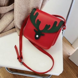 Dame Kunstlæder Kontrastfarve Jul Elg Mønster Lille Firkantet Taske Crossbody Taske Skuldertaske