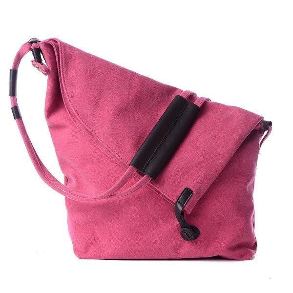 Dame Lærredstasker Casual Sort Buttom Skuldertasker Crossbody Tasker