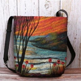 Dame Lammehår Efterår Naturlig Scene Farverig Gør-det-selv Skuldertaske Crossbody-taske