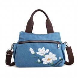 Dame Lotus Canvas Håndtaske Kinesisk Crossbody Taske