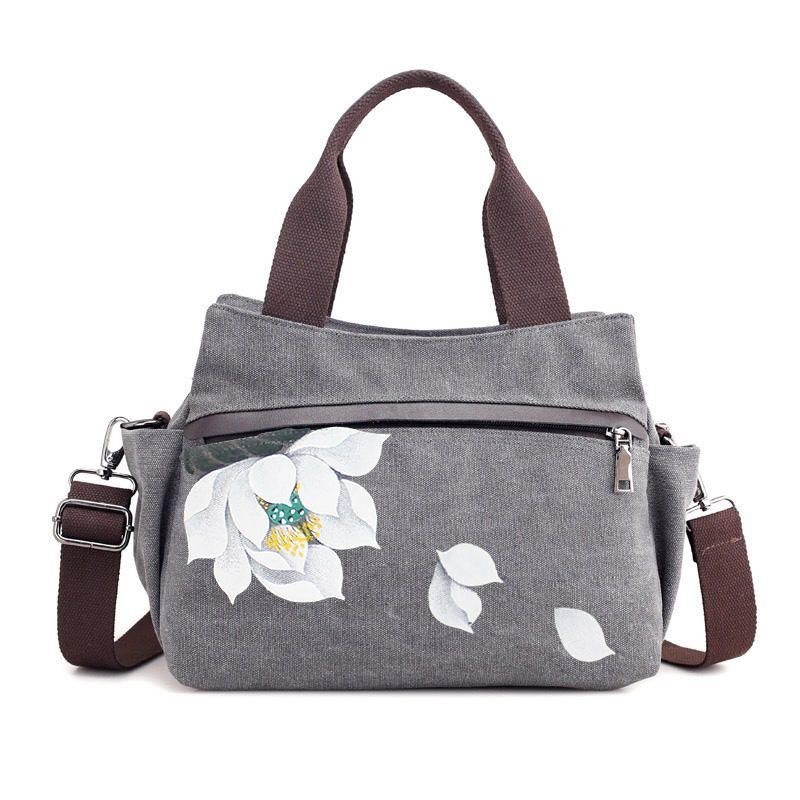 Dame Lotus Canvas Håndtaske Kinesisk Crossbody Taske