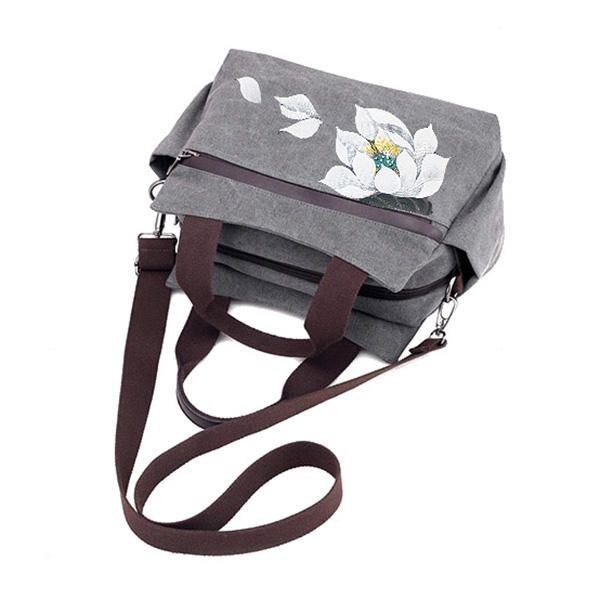 Dame Lotus Canvas Håndtaske Kinesisk Crossbody Taske