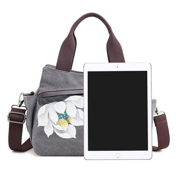 Dame Lotus Canvas Håndtaske Kinesisk Crossbody Taske