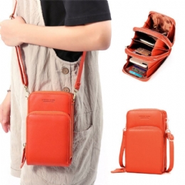 Dame Massivt Imiteret Læder Muti-lomme Clutches Taske Kort Taske Telefon Taske Crossbody Taske Stor Kapacitet