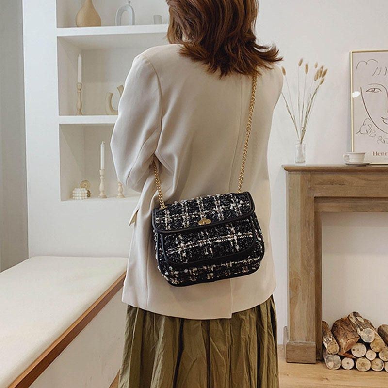 Dame Mix Farve Woven Woolen Vintage Chain Bag Clutch Bag Crossbody Taske