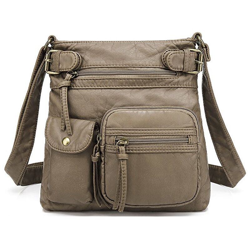 Dame Multi-pocket Casual Pu Læder Crossbody Taske