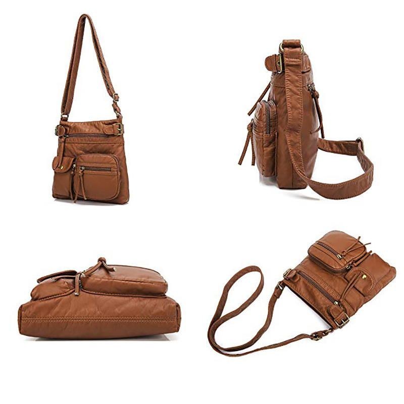 Dame Multi-pocket Casual Pu Læder Crossbody Taske