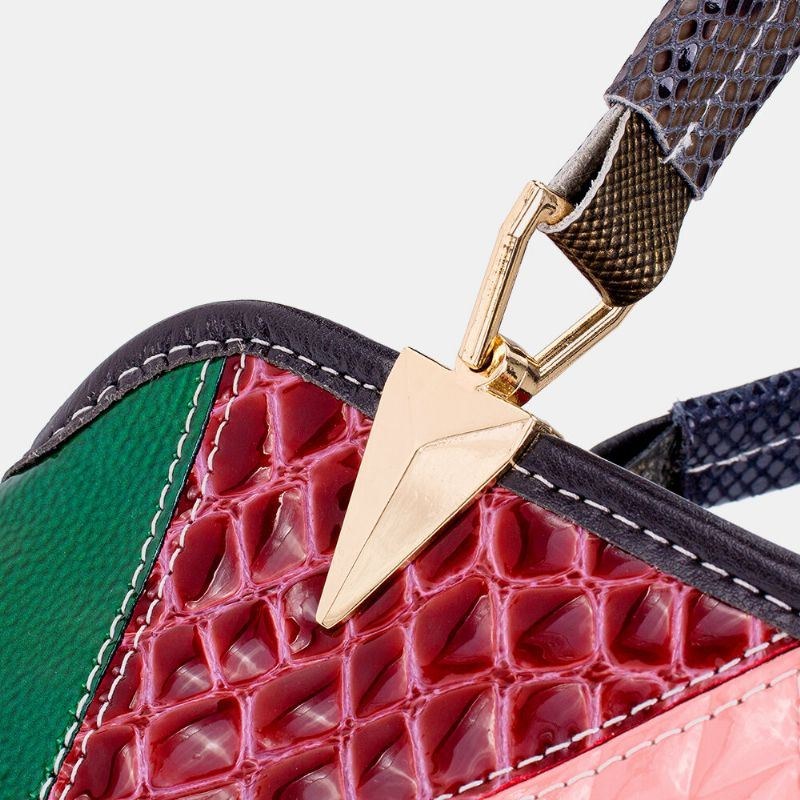 Dame Olievoks Ægte Læder Patchwork Håndtaske Crossbody Taske Skuldertaske