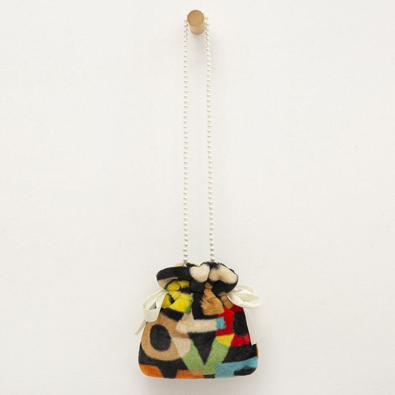 Dame Plys Tie-dye Patchwork Pearl Bowknot Chain Skuldertaske Crossbody Taske