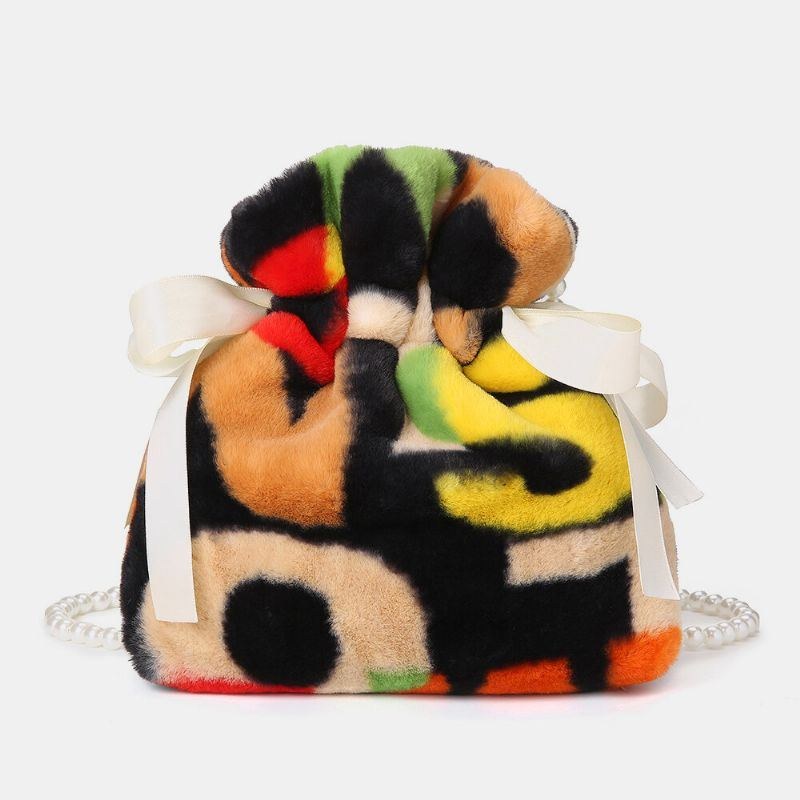 Dame Plys Tie-dye Patchwork Pearl Bowknot Chain Skuldertaske Crossbody Taske