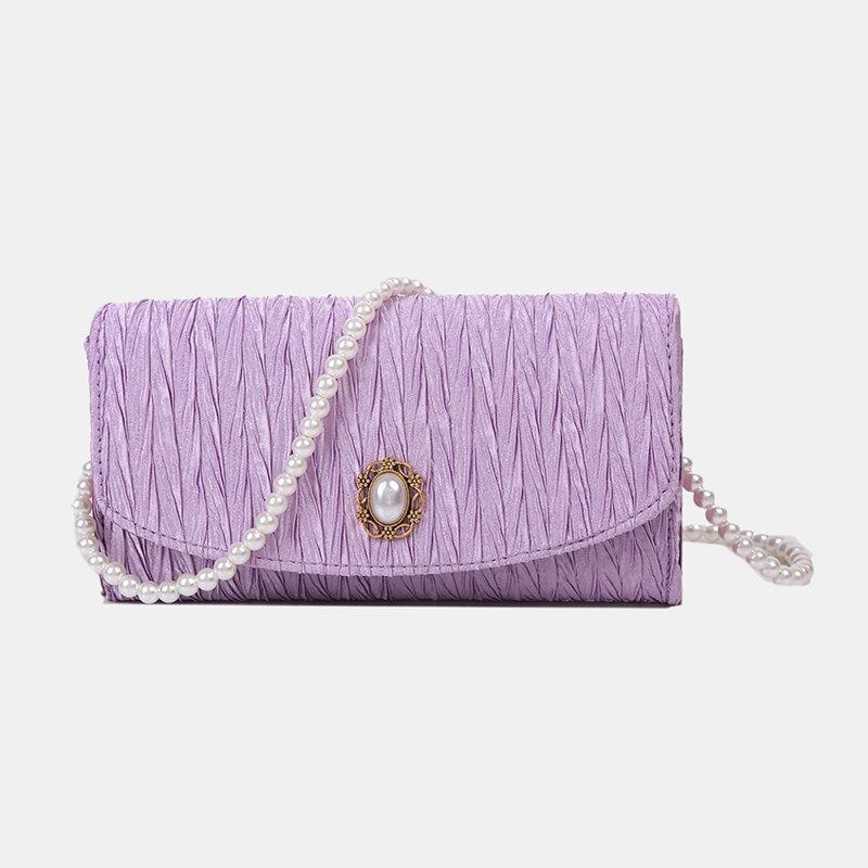 Dame Polyester Pearl Solid Satchel Skuldertaske Crossbody Taske