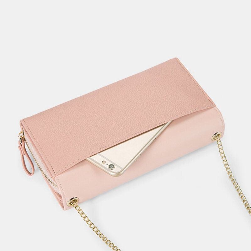 Dame Pu-kæder 6.3 Tommer Telefon Solid Letter Crossbody-taske