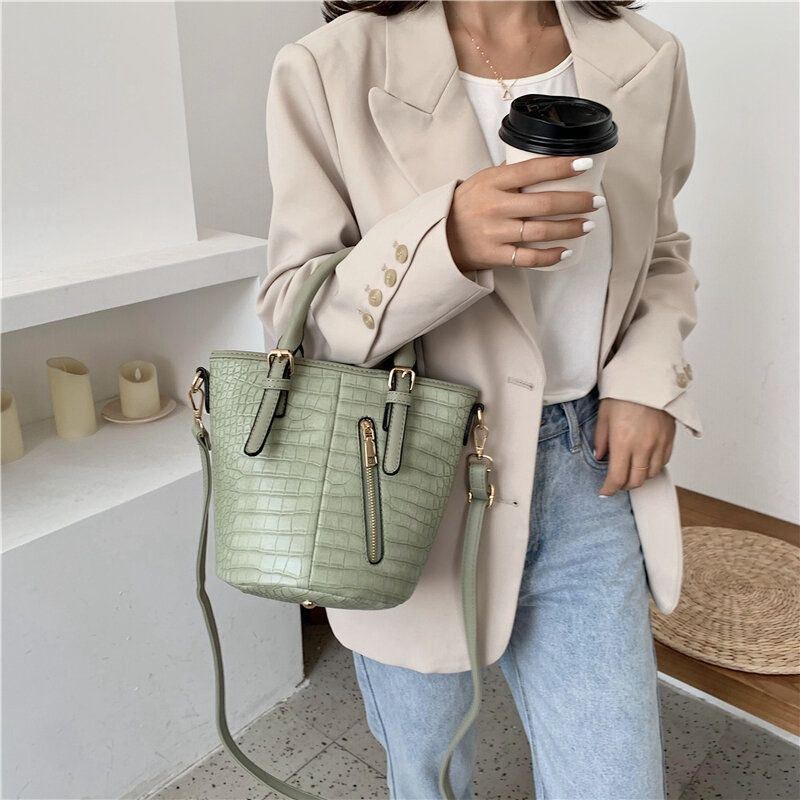 Dame Pu Læder Alligator Mønster Sting Casual Fashion Håndtaske Crossbody Taske