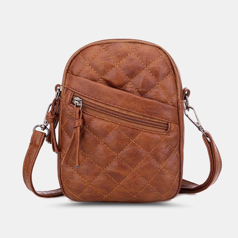 Dame Pu-læder Argyle-mønster Hul Til Øretelefoner Casual 6.3 Tommer Telefontaske Crossbody-tasker Skuldertaske