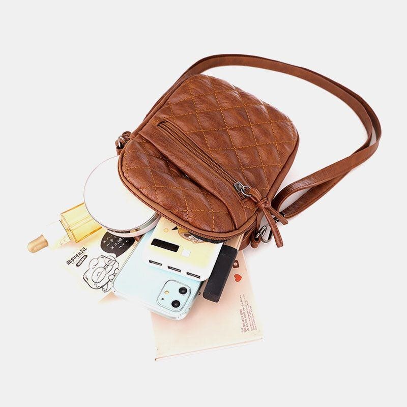 Dame Pu-læder Argyle-mønster Hul Til Øretelefoner Casual 6.3 Tommer Telefontaske Crossbody-tasker Skuldertaske