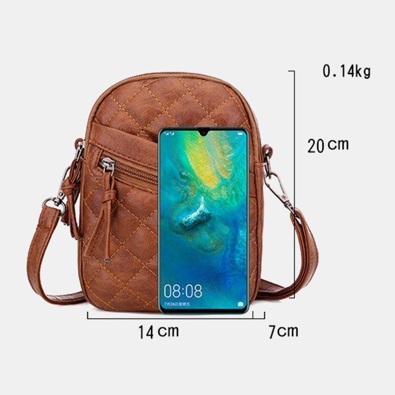 Dame Pu-læder Argyle-mønster Hul Til Øretelefoner Casual 6.3 Tommer Telefontaske Crossbody-tasker Skuldertaske