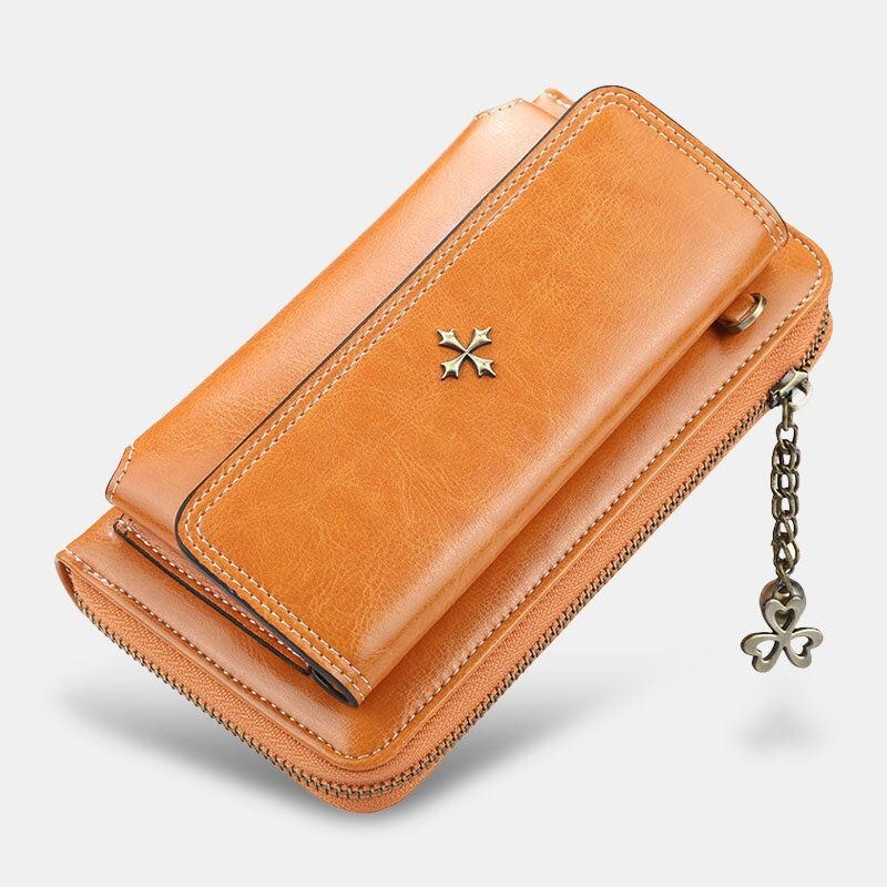 Dame Pu Læder Cross Flower Tassel Stor Kapacitet Multi-card Slot Telefontaske Crossbody Bag Skuldertaske