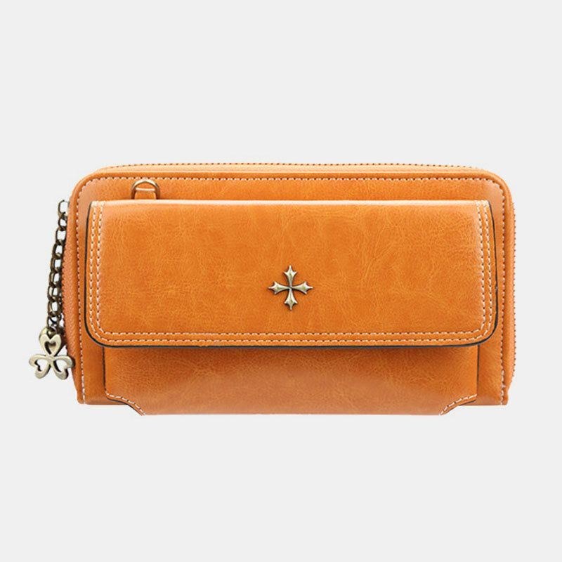 Dame Pu Læder Cross Flower Tassel Stor Kapacitet Multi-card Slot Telefontaske Crossbody Bag Skuldertaske