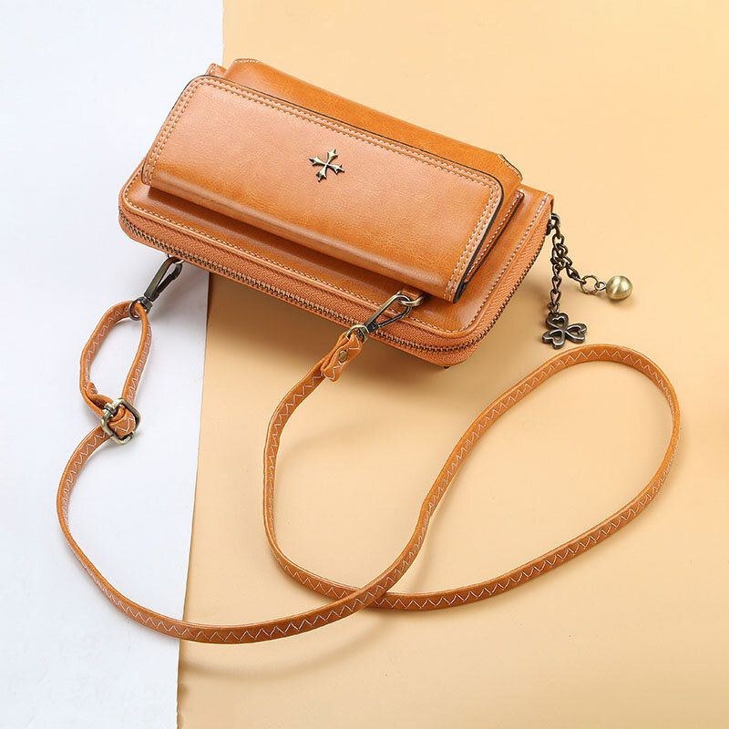 Dame Pu Læder Cross Flower Tassel Stor Kapacitet Multi-card Slot Telefontaske Crossbody Bag Skuldertaske