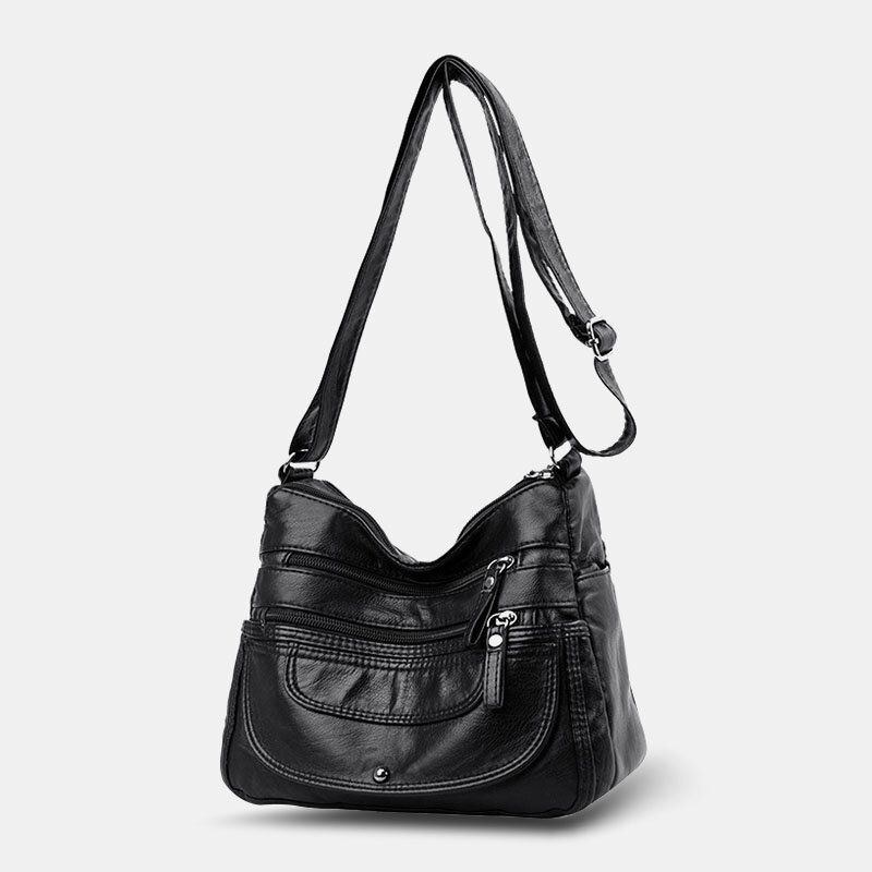 Dame Pu-læder Med Stor Kapacitet Multipocket Casual Crossbody-tasker Skuldertaske