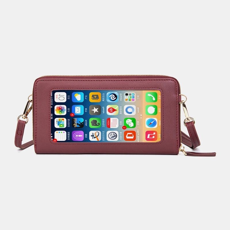 Dame Pu Læder Multifunktion Anti-tyveri 6.5 Tommer Touch Screen Telefontaske 16 Kortpladser Crossbody Taske