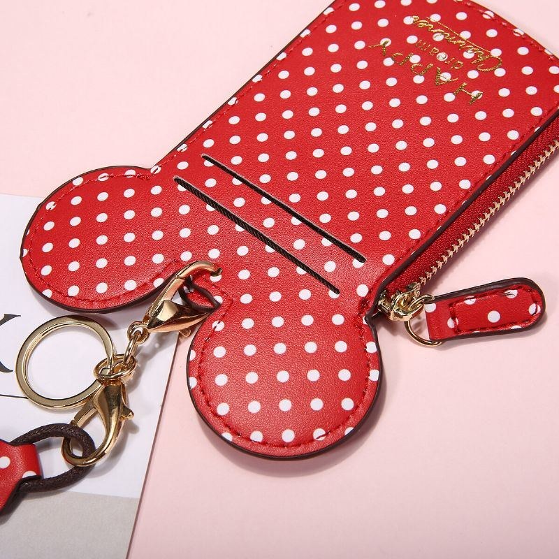 Dame Pu Læder Mus Form Polka Dot Mønster Multi-card Slot Kortholder Møntpung Crossbody Tasker