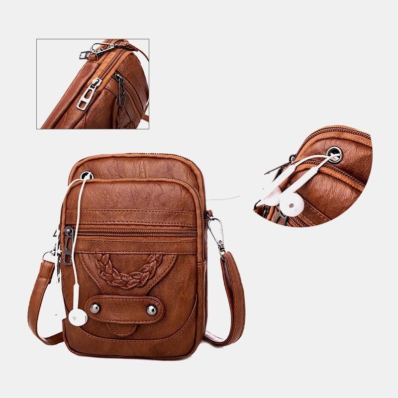 Dame Pu Læder Nitte Øretelefon Hul Retro 6.3 Tommer Telefontaske Crossbody Tasker Skuldertaske