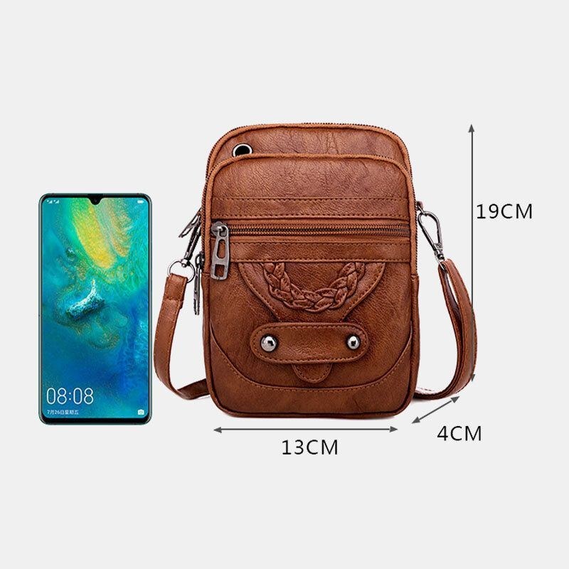 Dame Pu Læder Nitte Øretelefon Hul Retro 6.3 Tommer Telefontaske Crossbody Tasker Skuldertaske