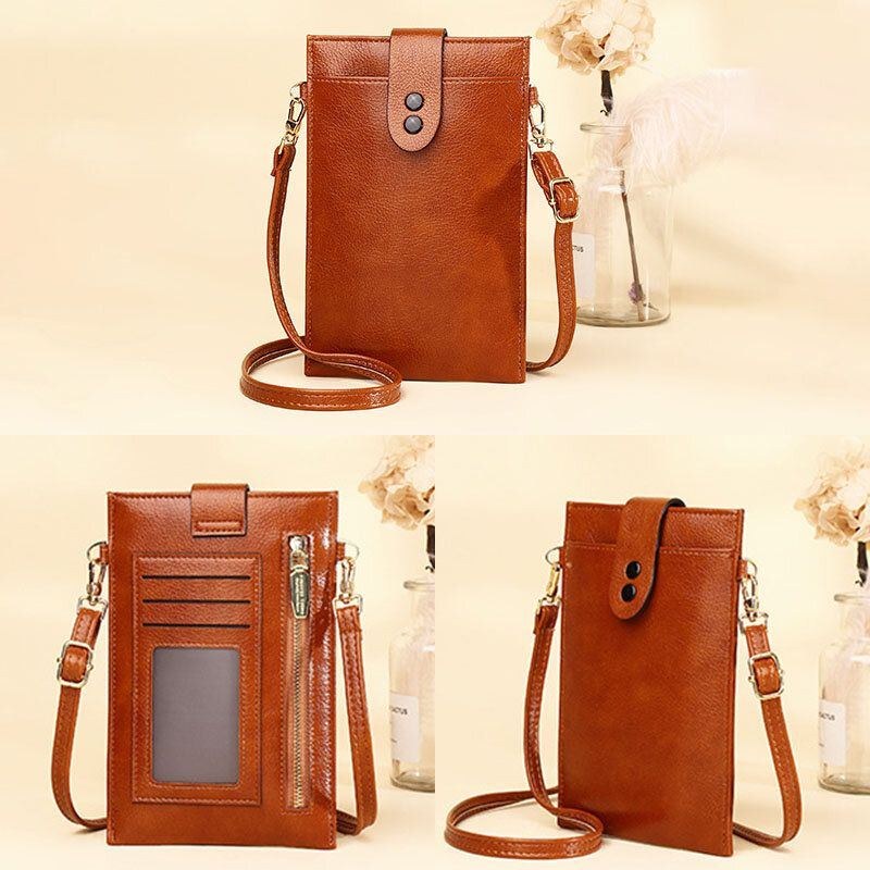 Dame Pu Læder Retro 6.3 Tommer Telefontaske Mini Multi-card Slot Crossbody Tasker Skuldertaske