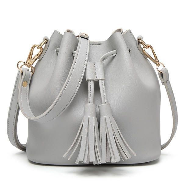 Dame Pu Læder Snøre Bucket Tasker Retro Tassel Skuldertasker Crossbody Tasker