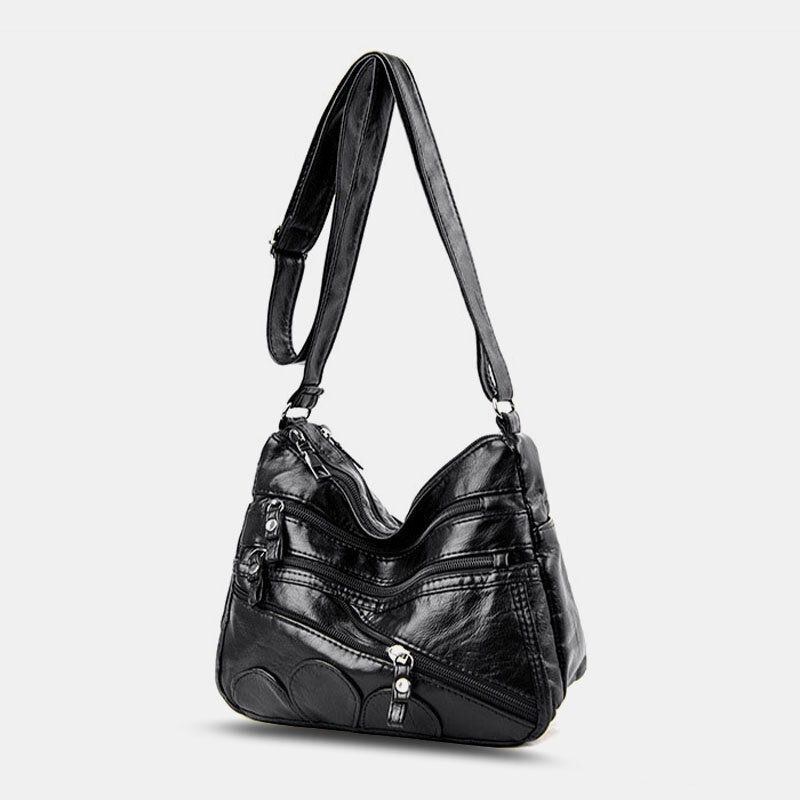 Dame Pu Læder Stor Kapacitet Multi-lomme Anti-tyveri Retro Casual Crossbody Tasker Skuldertaske