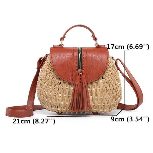 Dame Rejse Halm Strandtasker Tassel Patchwork Crossbody Taske