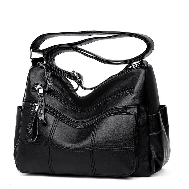 Dame Solid Multi-slot Blødt Læder Crossbody Taske Fritidssyninger Messenger Bag