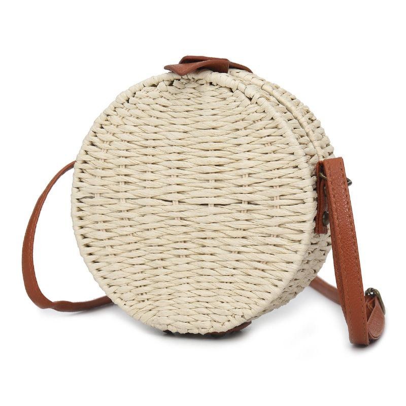 Dame Sommer Rund Straw Skuldertaske Vintage Woven Beach Tote Crossbody Håndtaske