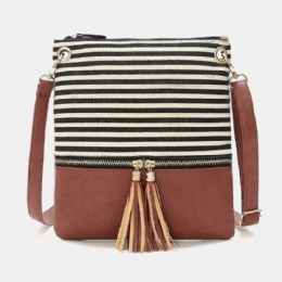 Dame Stribet Kvast Casual Canvas Crossbody Taske Skuldertaske