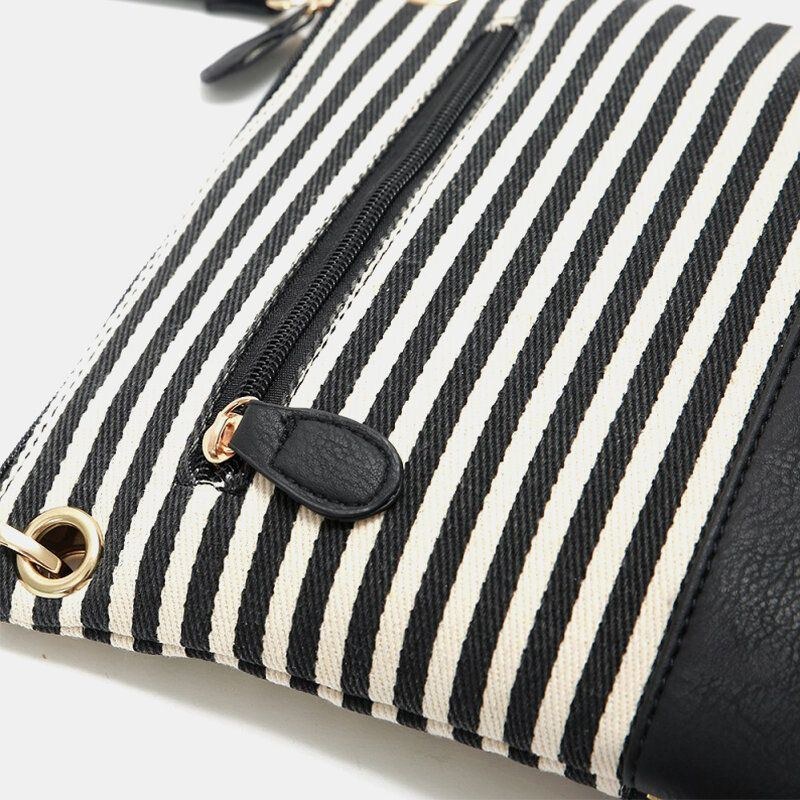 Dame Stribet Kvast Casual Canvas Crossbody Taske Skuldertaske