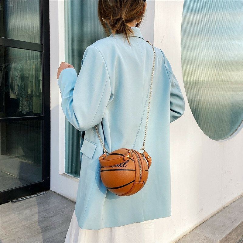 Dame Unikt Design Basketball Fodbold Look Mini Rund Taske Hangbag Mode Justerbar Skuldertaske Cross Body Taske