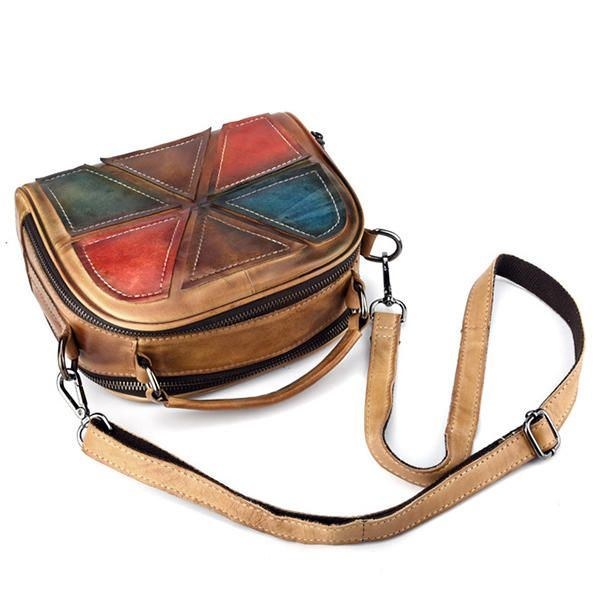 Dame Vintage Ægte Læder Håndlavet Børste Farve Håndtasker Syning Crossbody Tasker