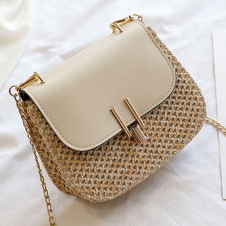 Dame Woven Flap Chain Crossbody Bag Skuldertaske