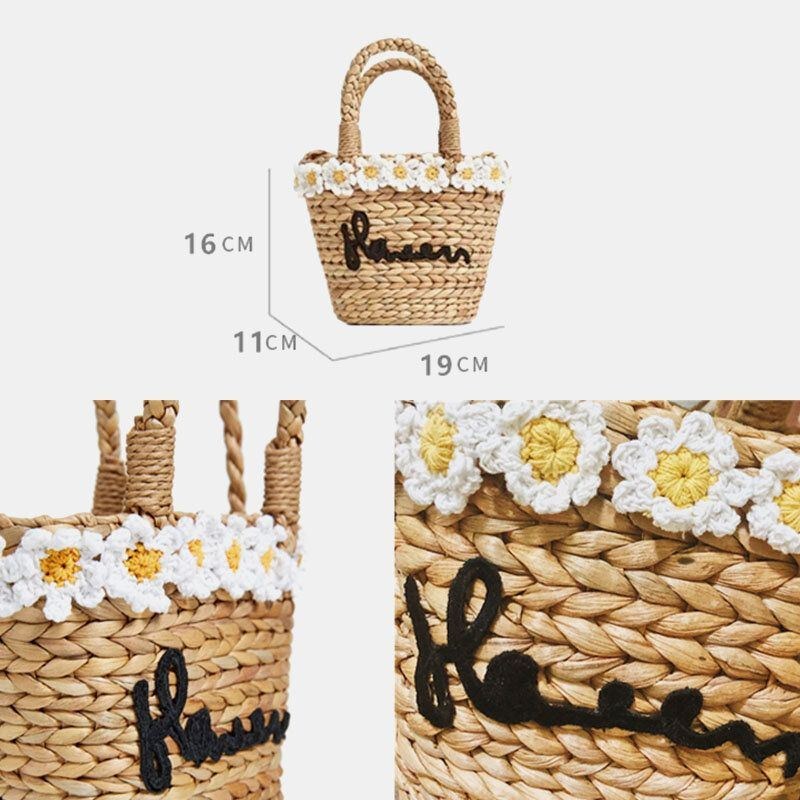 Damerejser Daisy Beach Weave Straw Crossbody Bag Bucket Bag