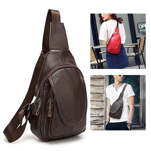 Herre Kvinder Brysttaske I Ægte Læder Mode Retro Casual Crossbody-taske Med 3 Farver