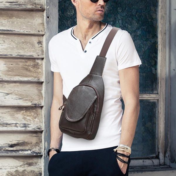 Herre Kvinder Brysttaske I Ægte Læder Mode Retro Casual Crossbody-taske Med 3 Farver