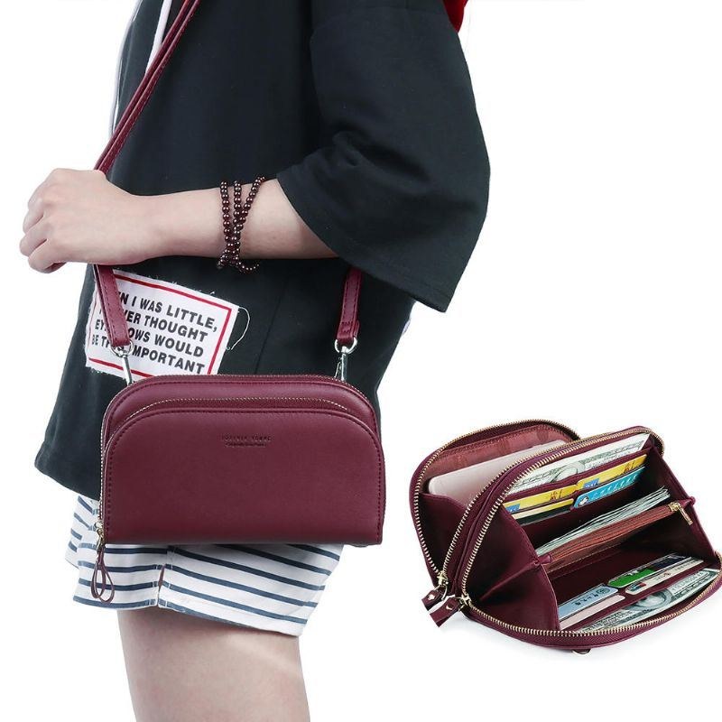 Pierre Loues Kvinder Solid 8 Card Slot Card Bag Multi-slot Telefontaske Fritid Crossbody Taske