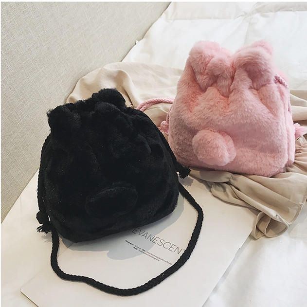 Sød Plys Bucket Bag Skuldertaske Crossbody Taske Til Kvinder