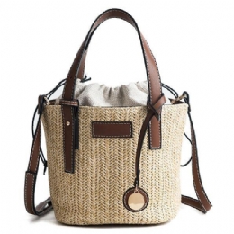 Straw Beach Bag Bucket Bag Håndtaske Skuldertaske Til Damer